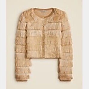 J. Crew Layered Fringe cardigan sweater— gold metallic